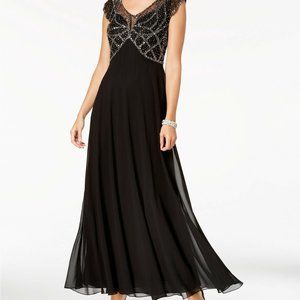 J KARA embellished Cap Sleeve Maxi Dress | Black Chiffon